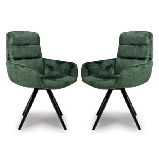 Oakley Green Chenille Fabric Dining Chairs Swivel In Pair_1