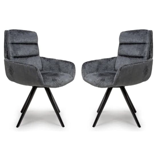 Oakley Grey Chenille Fabric Dining Chairs Swivel In Pair_1