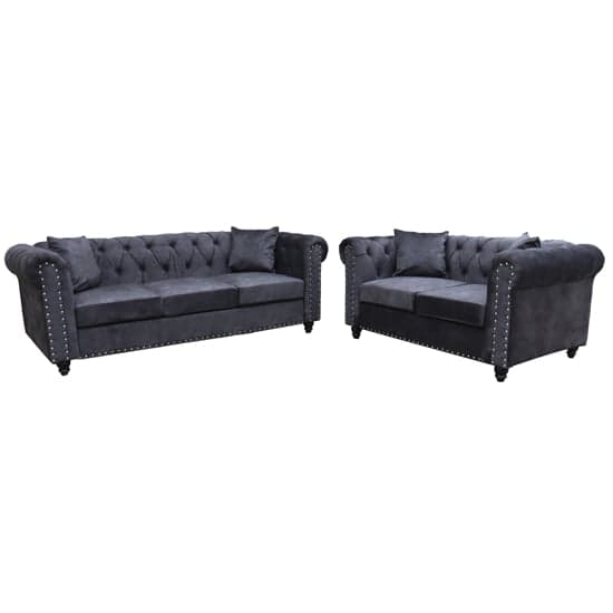 Oaxaca Plush Velvet 3+2 Seater Sofa Set In Dark Grey_1