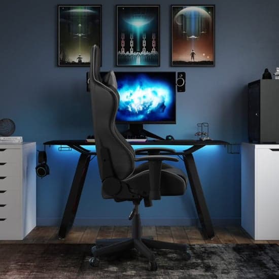 Oblivion Gaming Desk In Black Carbon Fibre Effect And Red Frame_2