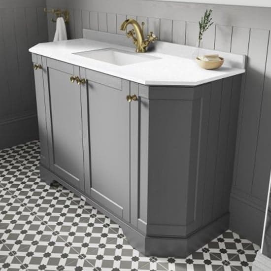 Ocala 102cm Angled Vanity With 1TH White Marble Basin In Grey_2