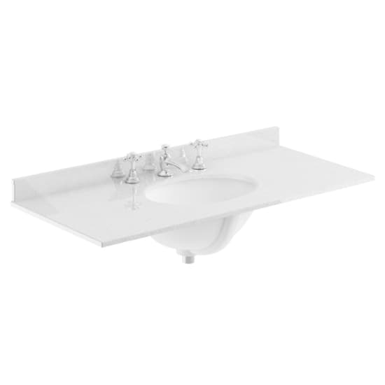 Ocala 102cm Floor Vanity With 3TH White Marble Basin In Sand_2