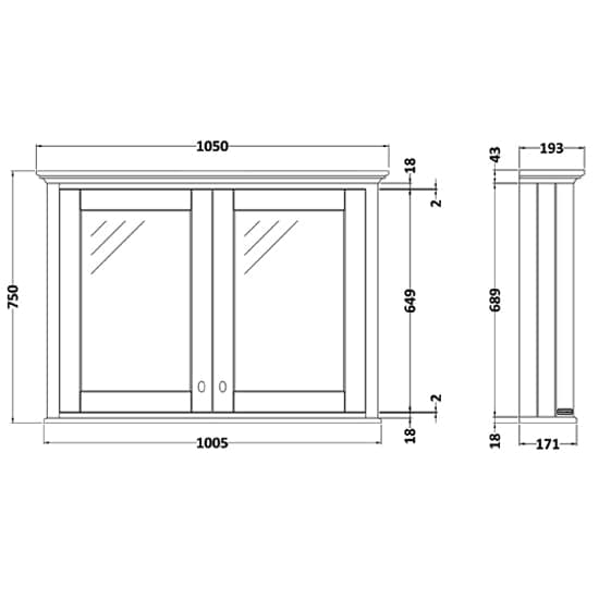 Ocala 105cm Mirrored Cabinet In Storm Grey With 2 Doors_2
