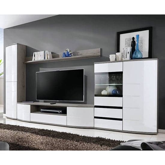 Ocala II High Gloss Living Room Furniture Set In White With LED_1