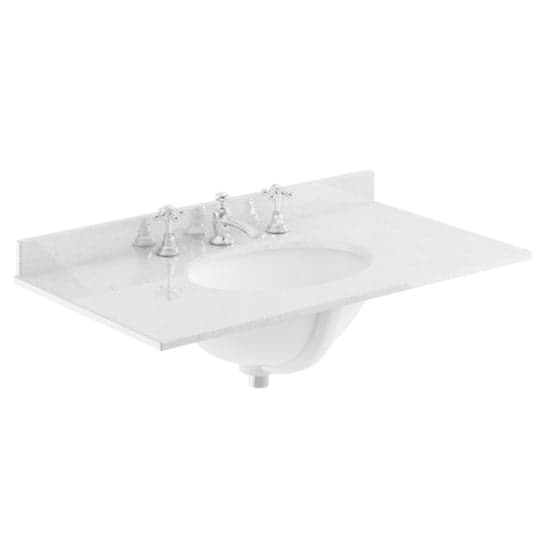 Ocala 82cm Floor Vanity With 3TH White Marble Basin In Grey_2