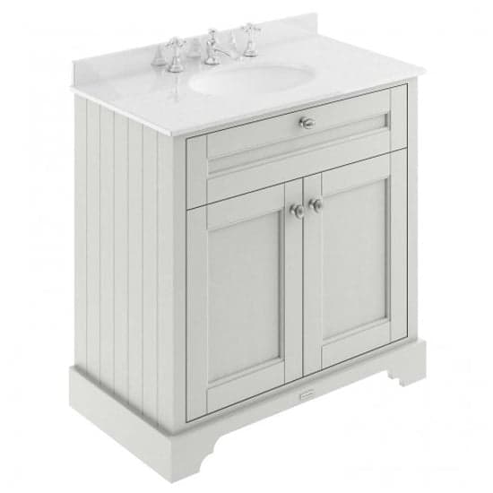 Ocala 82cm Floor Vanity With 3TH White Marble Basin In Sand_1