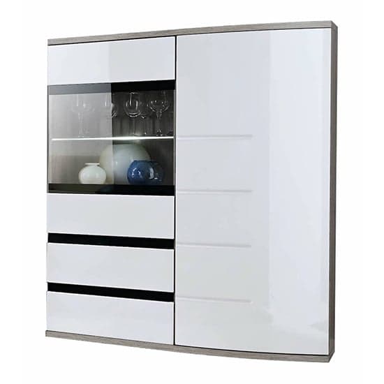 Ocala High Gloss Display Cabinet In White San Remo Oak With LED_1