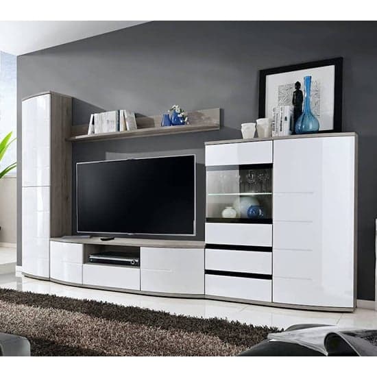 Ocala High Gloss Storage Cabinet Tall In White And San Remo Oak_2