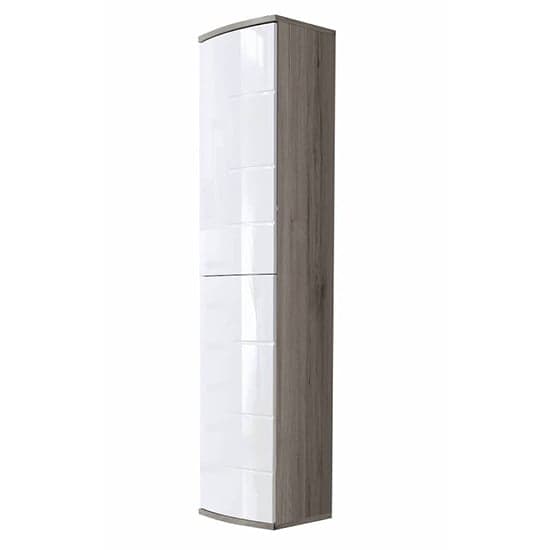 Ocala High Gloss Storage Cabinet Tall In White And San Remo Oak_1