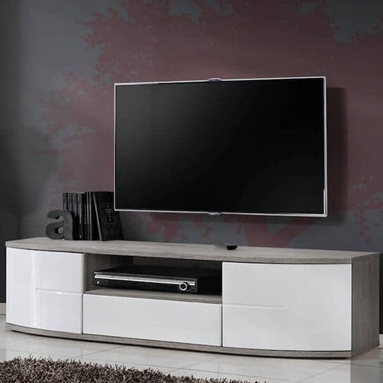 Ocala High Gloss TV Stand Small In White And San Remo Oak_1