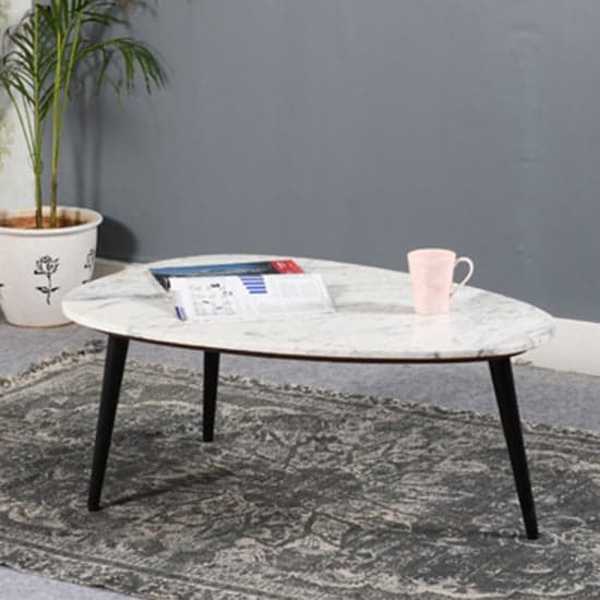 Ocala Marble Coffee Table Triangle In White With Metal Legs_1