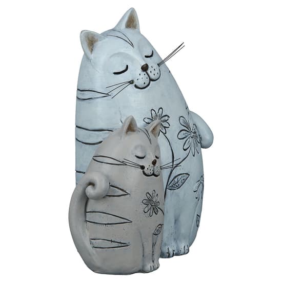 Ocala Polyresin Cat Couple Sculpture In Cream And Grey_3