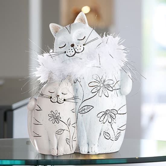 Ocala Polyresin Cat Couple Sculpture In Cream And Grey_1