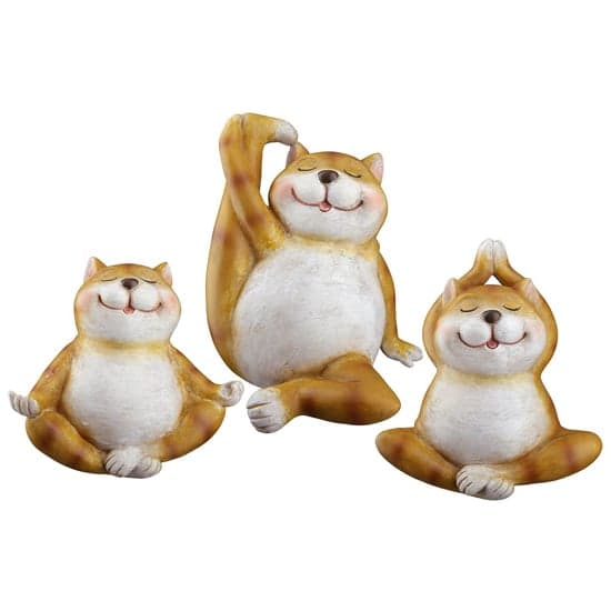 Ocala Polyresin Cat Yoga Trio Sculpture Small In Brown_2