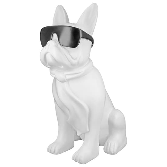 Ocala Polyresin Cool Dog Sitting Sculpture In White_3