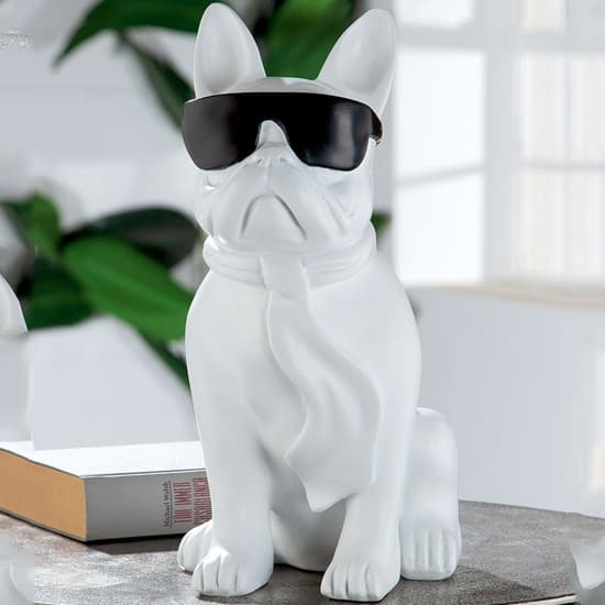 Ocala Polyresin Cool Dog Sitting Sculpture In White_1
