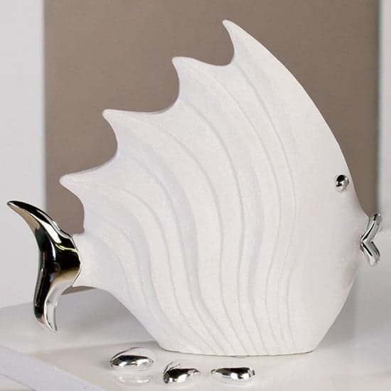 Ocala Polyresin Fish Sculpture Small In White And Silver_1
