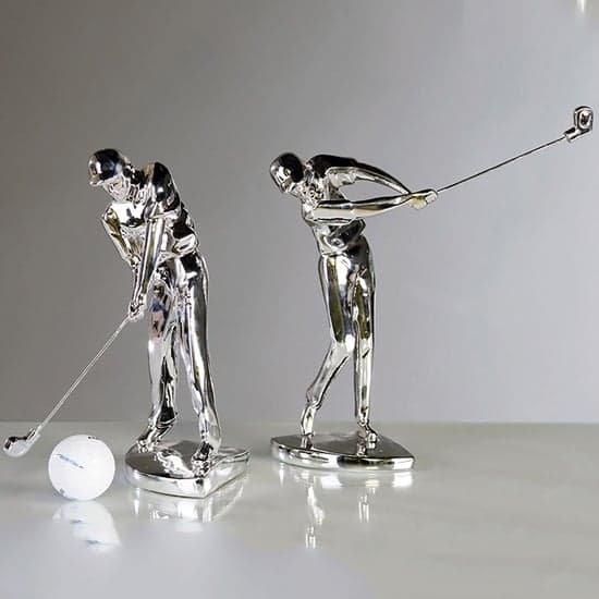Ocala Polyresin Golfers Sculpture In Silver_1