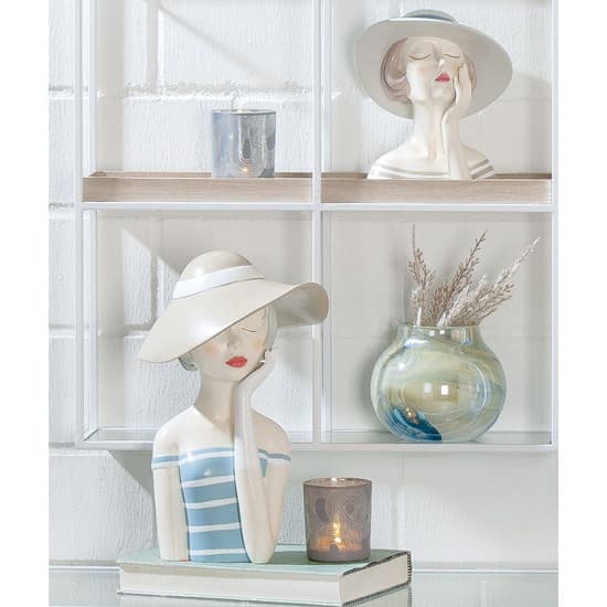 Ocala Polyresin Lady With Hat Sculpture In Blue And White_2
