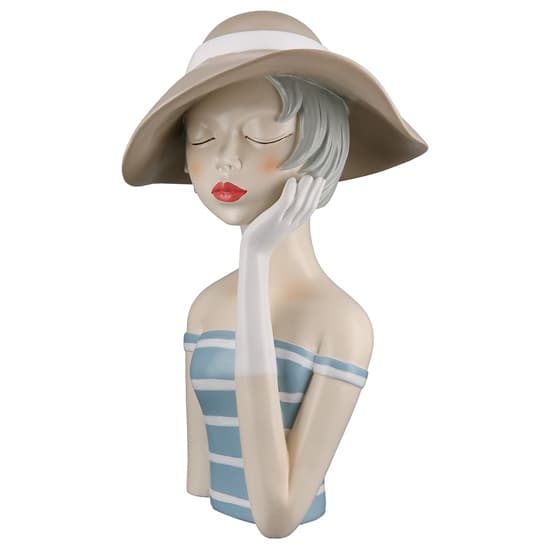 Ocala Polyresin Lady With Hat Sculpture In Blue And White_1