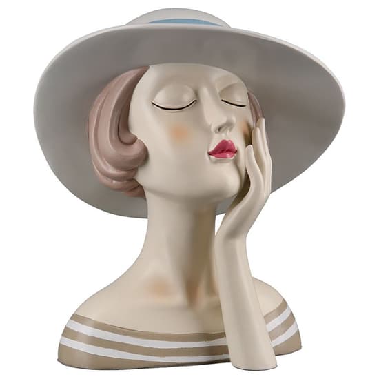 Ocala Polyresin Lady With Hat Sculpture In Cream And White_1