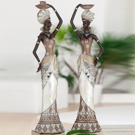Ocala Polyresin Lady Nairobi Sculpture In Beige And Brown_1