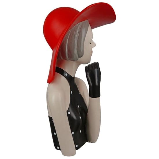 Ocala Polyresin Lady With Red Hat Sculpture In Cream_2