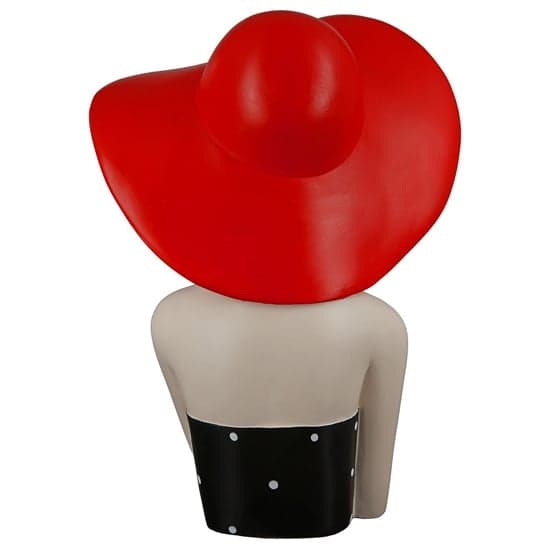 Ocala Polyresin Lady With Red Hat Sculpture In Cream_3