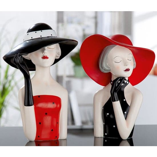 Ocala Polyresin Lady With Red Hat Sculpture In Cream_4