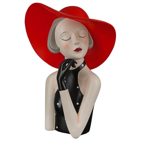 Ocala Polyresin Lady With Red Hat Sculpture In Cream_1