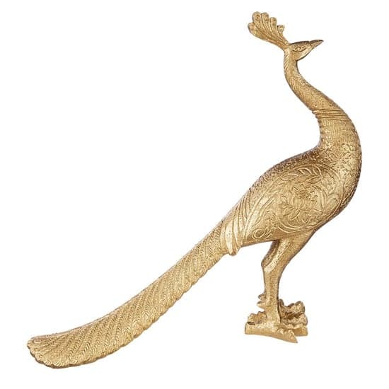 Ocala Polyresin Peacock Sculpture In Gold_4