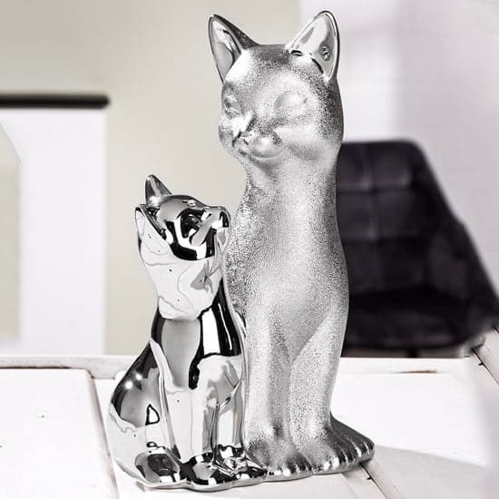 Ocala Polyresin Sculpture Cat 2 Sculpture In Silver_1