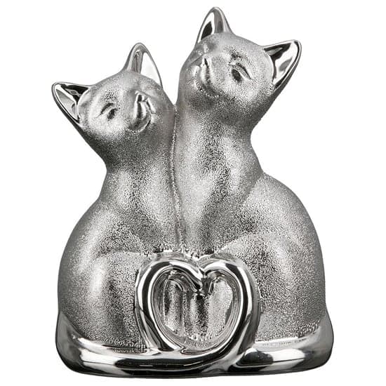 Ocala Polyresin Sculpture Couple Of Cats Sculpture In Silver_2