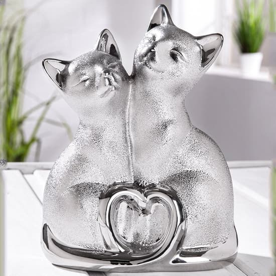Ocala Polyresin Sculpture Couple Of Cats Sculpture In Silver_1