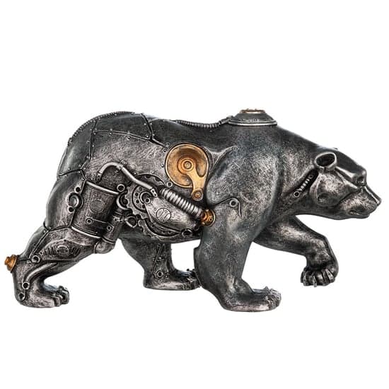 Ocala Polyresin Steampunk Bear Sculpture In Silver_1
