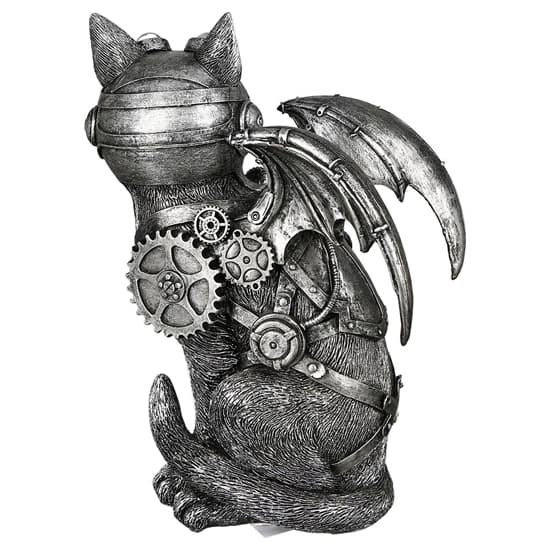 Ocala Polyresin Steampunk Cat Sculpture In Silver_3