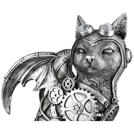 Ocala Polyresin Steampunk Cat Sculpture In Silver_5
