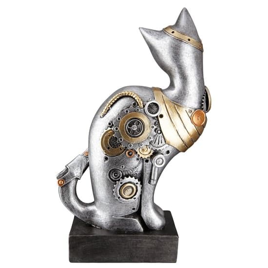 Ocala Polyresin Steampunk Cat Sculpture In Silver And Gold_4