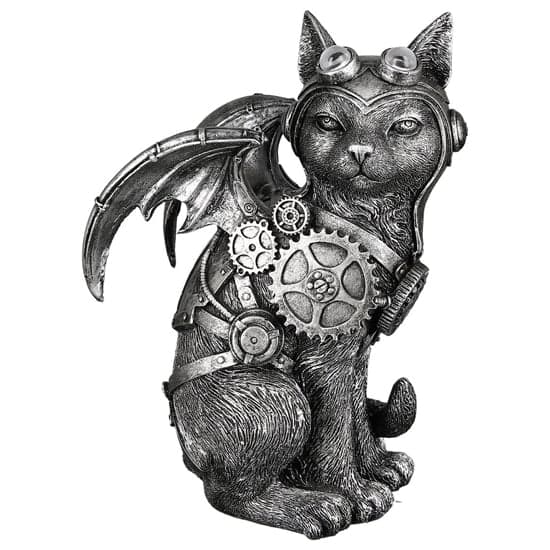 Ocala Polyresin Steampunk Cat Sculpture In Silver_1