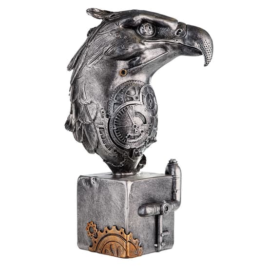 Ocala Polyresin Steampunk Eagle Sculpture In Silver_3