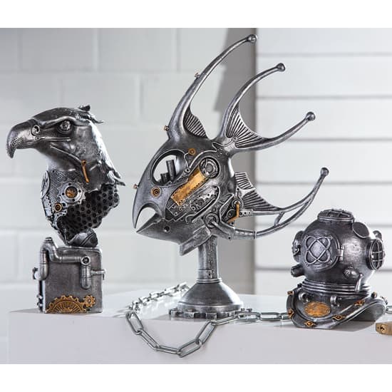 Ocala Polyresin Steampunk Eagle Sculpture In Silver_5