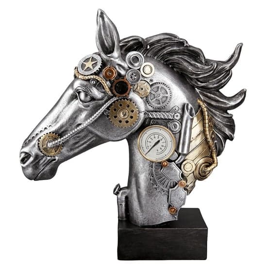 Ocala Polyresin Steampunk Horse Sculpture In Silver_2