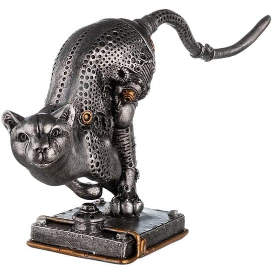 Ocala Polyresin Steampunk Leopard Sculpture In Silver_3