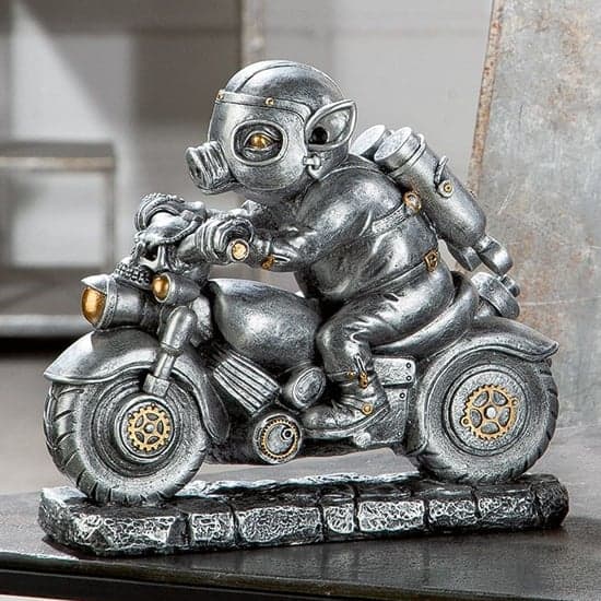 Ocala Polyresin Steampunk Motor Sculpture In Silver_1