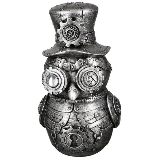 Ocala Polyresin Steampunk Owl Sculpture In Silver_1