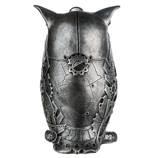 Ocala Polyresin Steampunk Owl Stand Sculpture In Silver_3