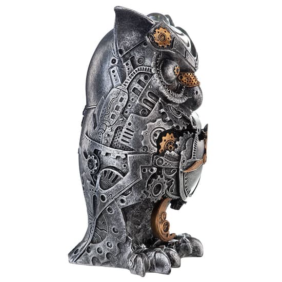 Ocala Polyresin Steampunk Owl Stand Sculpture In Silver_5