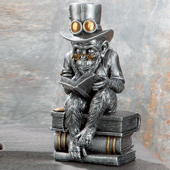 Ocala Polyresin Steampunk Ridding Sculpture In Silver_1