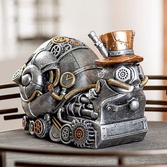 Ocala Polyresin Steampunk Snail Sculpture In Silver_1