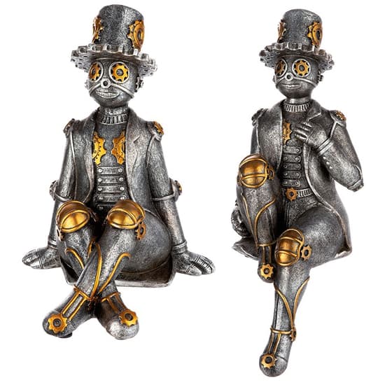 Ocala Polyresin Steampunk Tin man Sculpture In Silver_2